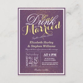 EAT-Drink en gehuwde Paarse goudglitter Kaart