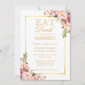 EAT-Drink en getrouwd Chic Gold Floral Wedding Kaart (Voorkant)