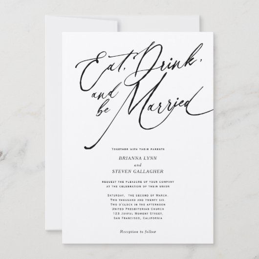 Eat drink en getrouwd Modern Rustic bruiloft Kaart (Voorkant)
