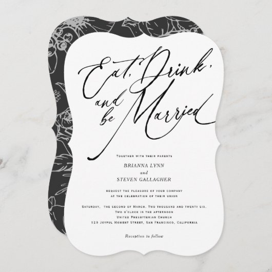 Eat drink en getrouwd Modern Script bruiloft Kaart (Voorkant / Achterkant)