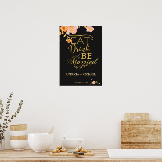 Eat drink en getrouwde bruine bruidsschat poster (Keuken)