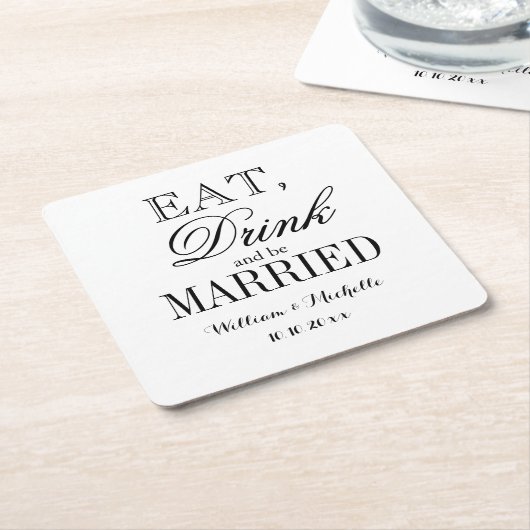 Eat drink en getrouwde fancy bruiloft onderzetters (Schuin)