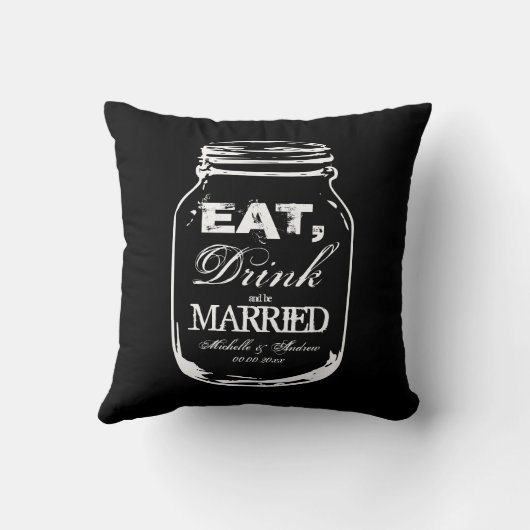 Eat drink en getrouwde moeraspot met kussen (Achterkant)