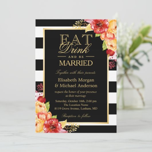 EAT-Drink en gouden herfst bruidebruideweddenschap Kaart (Staand voorkant)