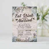 EAT-Drink en huwelijk met Floral Rustisch hout Kaart (Staand voorkant)