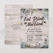 EAT-Drink en huwelijk met Floral Rustisch hout Kaart (Voorkant / Achterkant)