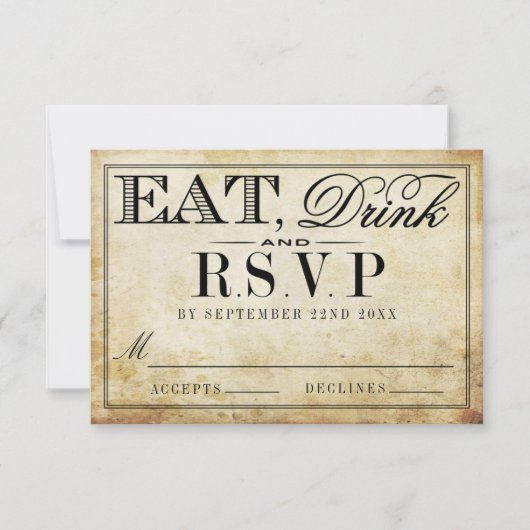 Eat, Drink en huwelijk RSVP Kaartje (Voorkant)