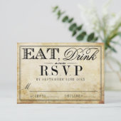 Eat, Drink en huwelijk RSVP Kaartje (Staand voorkant)