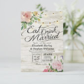 EAT-Drink en huwelijk Rustic Floral Light Wedding Kaart (Staand voorkant)
