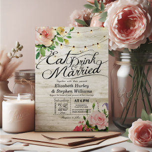 EAT-Drink en huwelijk Rustic Floral Light Wedding Kaart