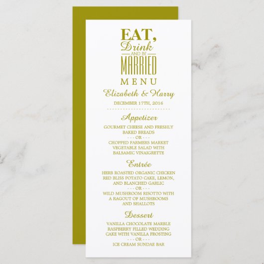 Eat, Drink en huwelijksbruidsmenu Menu (Voorkant / Achterkant)