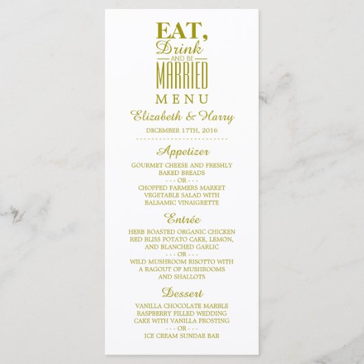 Eat, Drink en huwelijksbruidsmenu Menu (Voorkant)