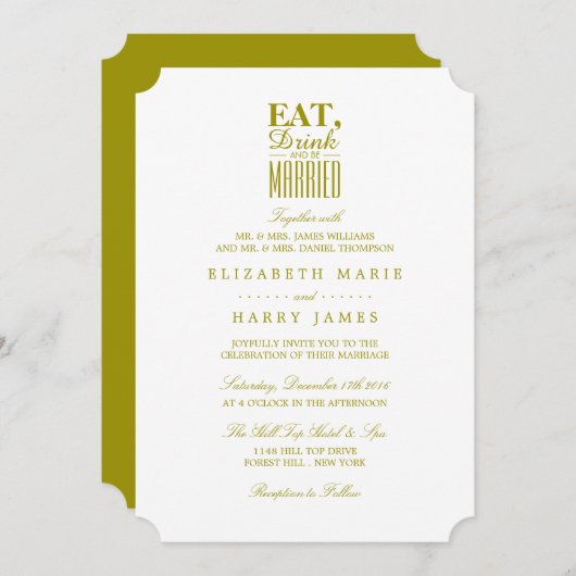 Eat, Drink en huwelijksfeest Kaart (Voorkant / Achterkant)