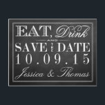 Eat, Drink en huwelijkshuwelijk Aankondigingskaart<br><div class="desc">Eet,  Drink & wordt getrouwd krijtbord bruiloft Save the Date Briefkaarten.</div>