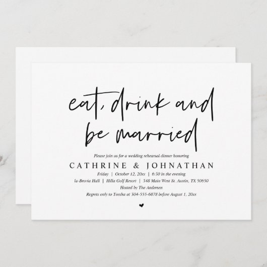 Eat, Drink en huwelijksrepetitie Kaart (Voorkant / Achterkant)