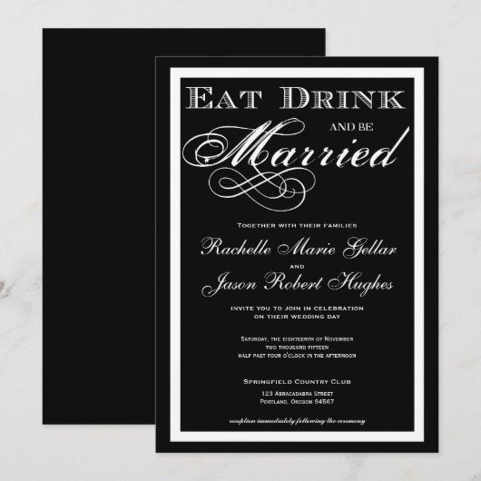 Eat Drink en huwelijksuitnodiging Kaart (Voorkant / Achterkant)