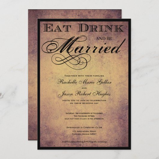 Eat Drink en huwelijksuitnodiging Kaart (Voorkant / Achterkant)