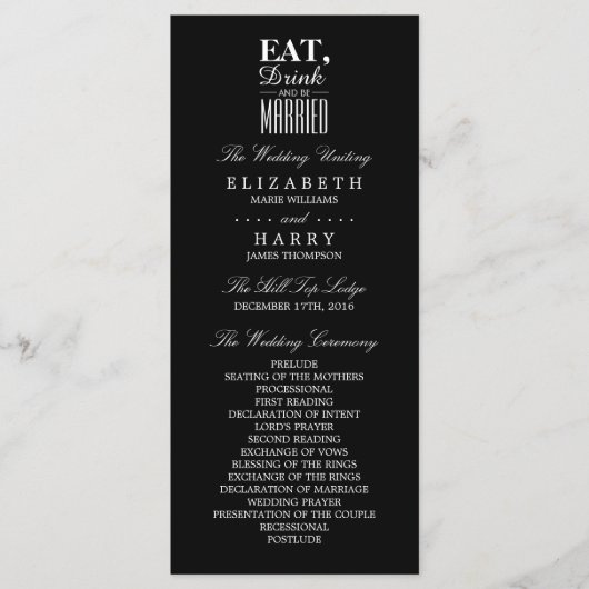 Eat, Drink en huwelijksweddenschap Programmakaart (Voorkant)