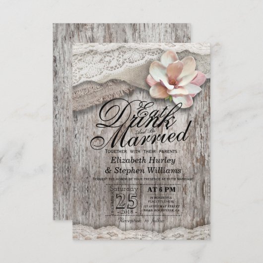 EAT-Drink en huwelijksweduwschap met houten schoot Kaart (Voorkant / Achterkant)