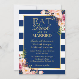 EAT-Drink en marinesmarter Blue Stripes Wedding Kaart