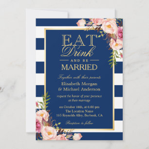 EAT-Drink en marinesmarter Blue Stripes Wedding Kaart