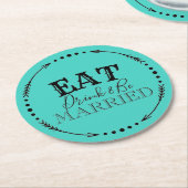 EAT-DRINK EN MOET WORDEN GEMERKT RONDE KARTONNEN ONDERZETTER (Gebogen)