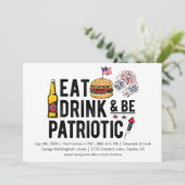 Eat, Drink en patriottisch op 4 juli Uitnodiging (Staand voorkant)