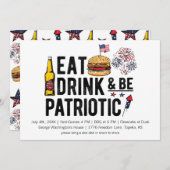 Eat, Drink en patriottisch op 4 juli Uitnodiging (Voorkant / Achterkant)