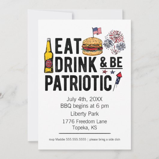 Eat, Drink en patriottisch op 4 juli Uitnodiging (Voorkant)