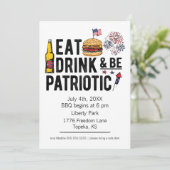Eat, Drink en patriottisch op 4 juli Uitnodiging (Staand voorkant)