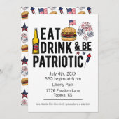 Eat, Drink en patriottisch op 4 juli Uitnodiging (Voorkant / Achterkant)