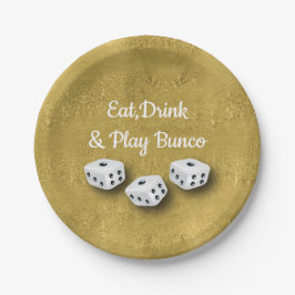 Eat, Drink en Play Gold Dice Bunco Papieren Bordje
