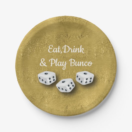 Eat, Drink en Play Gold Dice Bunco Papieren Bordje (Voorkant)