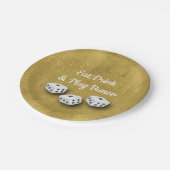 Eat, Drink en Play Gold Dice Bunco Papieren Bordje (Gekanteld)