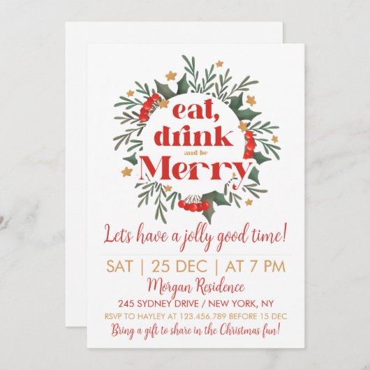 Eat, Drink en prettige kerstfeestdagen Kaart (Voorkant / Achterkant)