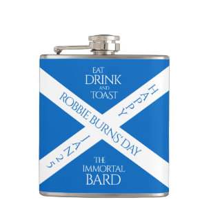 Eat Drink en Toast Robbie Burns Schotse vlag Heupfles