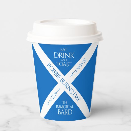 Eat Drink en Toast Robbie Burns Schotse vlag Papieren Bekers (Voorkant)