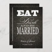 Eat Drink en trouwen - Elegant Black Damask Kaart (Voorkant / Achterkant)