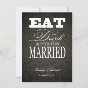 Eat Drink en trouwen - Elegant Black Damask Kaart