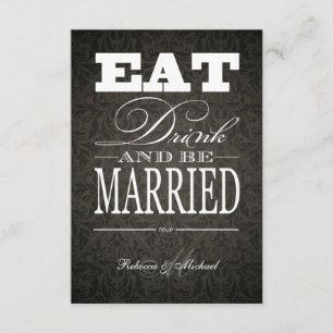 Eat Drink en trouwen - Elegant Black Damask RSVP Kaartje