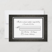 Eat Drink en trouwen - Elegant Black Damask RSVP Kaartje (Achterkant)