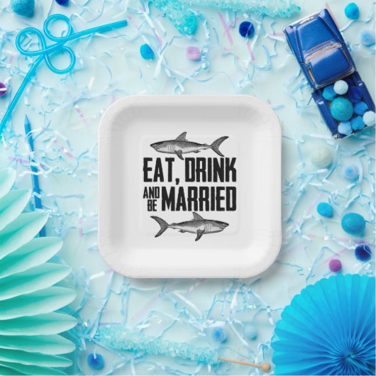 Eat, Drink en trouwen  haaienweddenschap Papieren Bordje (Feest)