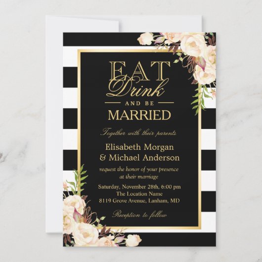EAT-Drink en trouwen | Ivory Floral Wedding Kaart (Voorkant)