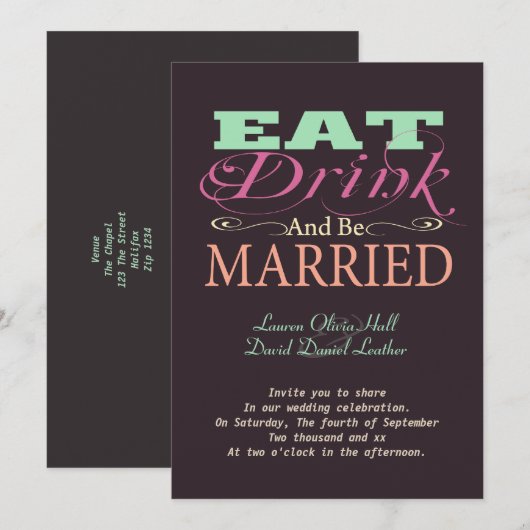 Eat Drink en trouwen Kaart (Voorkant / Achterkant)