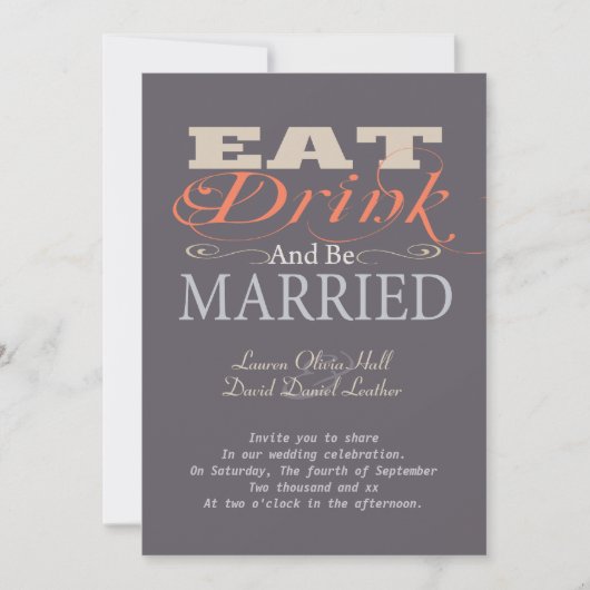 Eat Drink en trouwen Kaart (Voorkant)