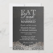 EAT-Drink en trouwen met Elegant Silver Damask Kaart (Voorkant)