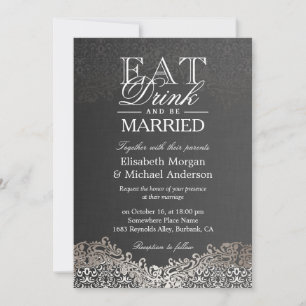 EAT-Drink en trouwen met Elegant Silver Damask Kaart