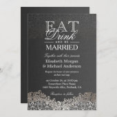 EAT-Drink en trouwen met Elegant Silver Damask Kaart (Voorkant / Achterkant)
