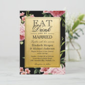 EAT-Drink en trouwen met Floral Gold Kaart (Staand voorkant)