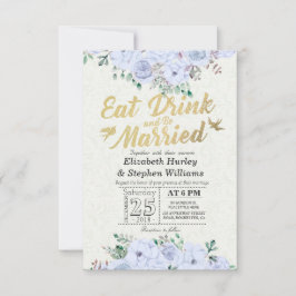 EAT-Drink en trouwen met Floral Gold Script Kaart
